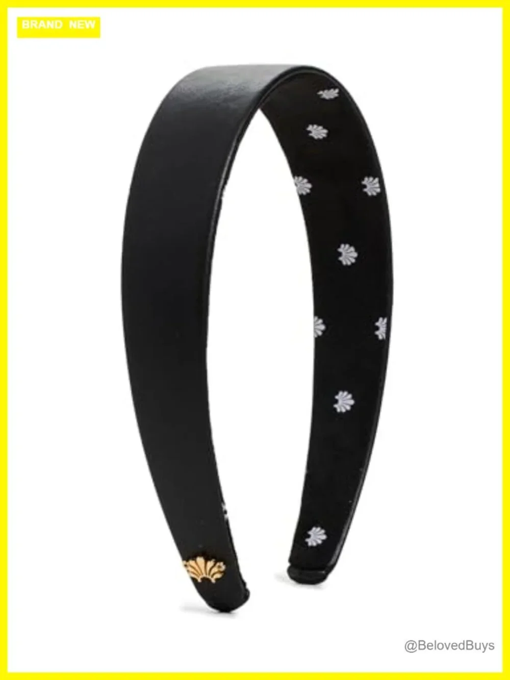 Faux Leather Bessette Headband with Gold-Tone Logo Emblem